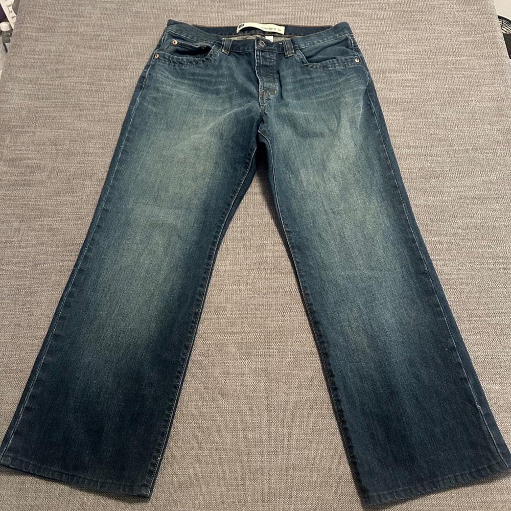 Gap Straight Fit Jeans Mens 34x34 Blue Good 1969 Medium  Wash Flap Pocket